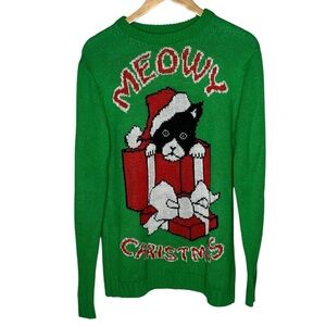 Meowy merry Christmas cat kitty kitten black gift funny sweater small oversized